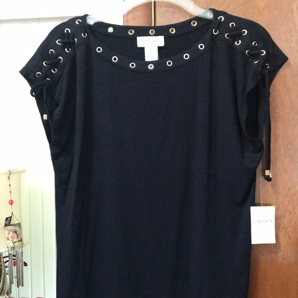 Carmen Tops - Black tie with gold hardware t-shirt NWT